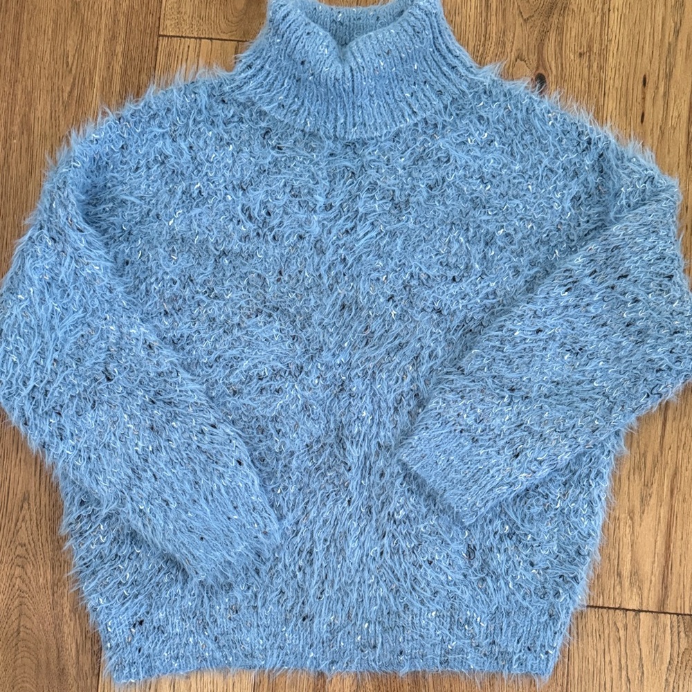 😊Cozy Sky Blue Fuzzy Turtleneck Sweater